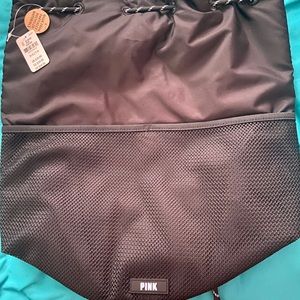 Pink Victoria’s Secret black drawstring bag NWT